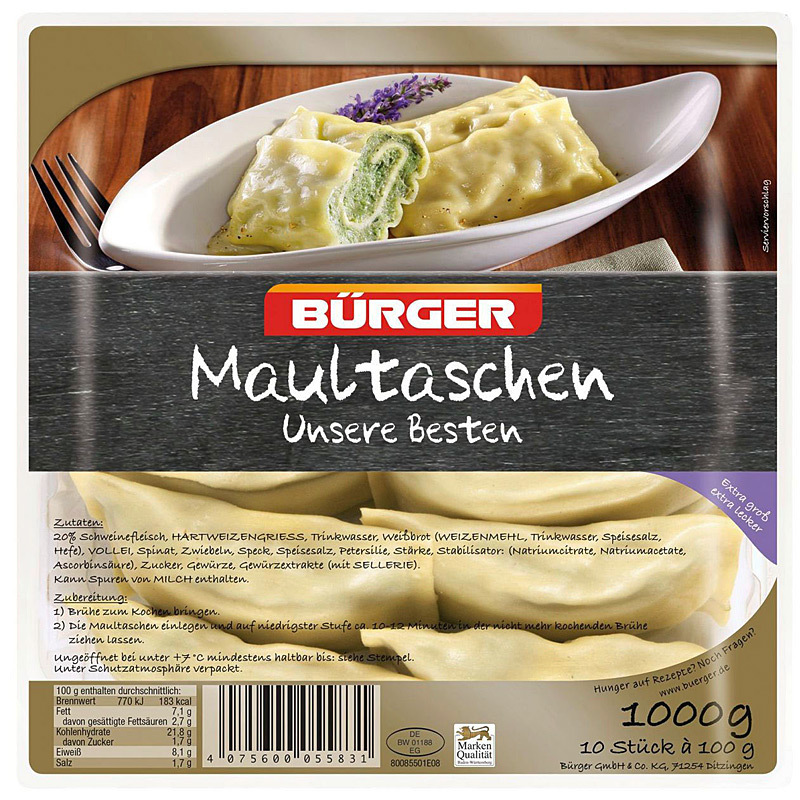 Bürger Maultaschen 1kg Nürnberg liefern Fürth Erlangen | FrankenFresh | Lieferservice FrankenFresh mit Lebensmittel lassen